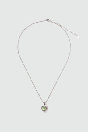 Platinum Plated Diamond Green Gem Heart Necklace