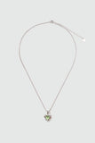 Platinum Plated Diamond Green Gem Heart Necklace
