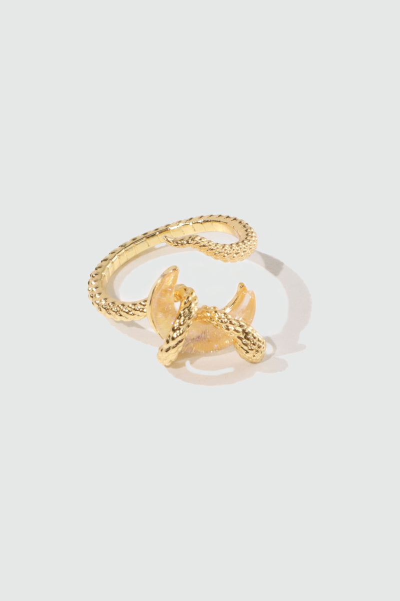 20K gold-plated adjustable snake wrap ring with a moonstone moon