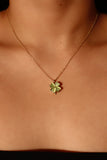 18K Real Gold Plated Spinning Jade Clover Necklace