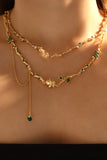 18K Real Gold Plated Green Gem Rose Necklace