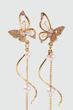 18K Real Gold Plated Diamond Butterfly Pearls Dangle Earrings