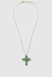 Gold Plated Green Cross Necklace