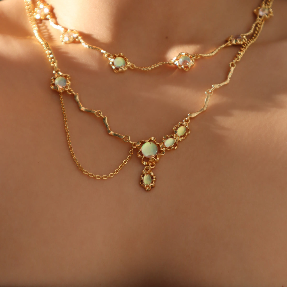 18K Real Gold Plated Opal Dangle Necklace