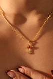 18K Real Gold Plated Ruby Cross Necklace