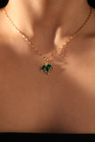 18K Gold Stainless Steel Green Gem Maple Leaves Necklace