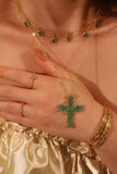 Gold Plated Green Cross Necklace