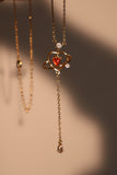 18K Real Gold Plated Pink Gem Heart Necklace