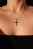 Platinum Plated Black Gem Angel Cross Necklace