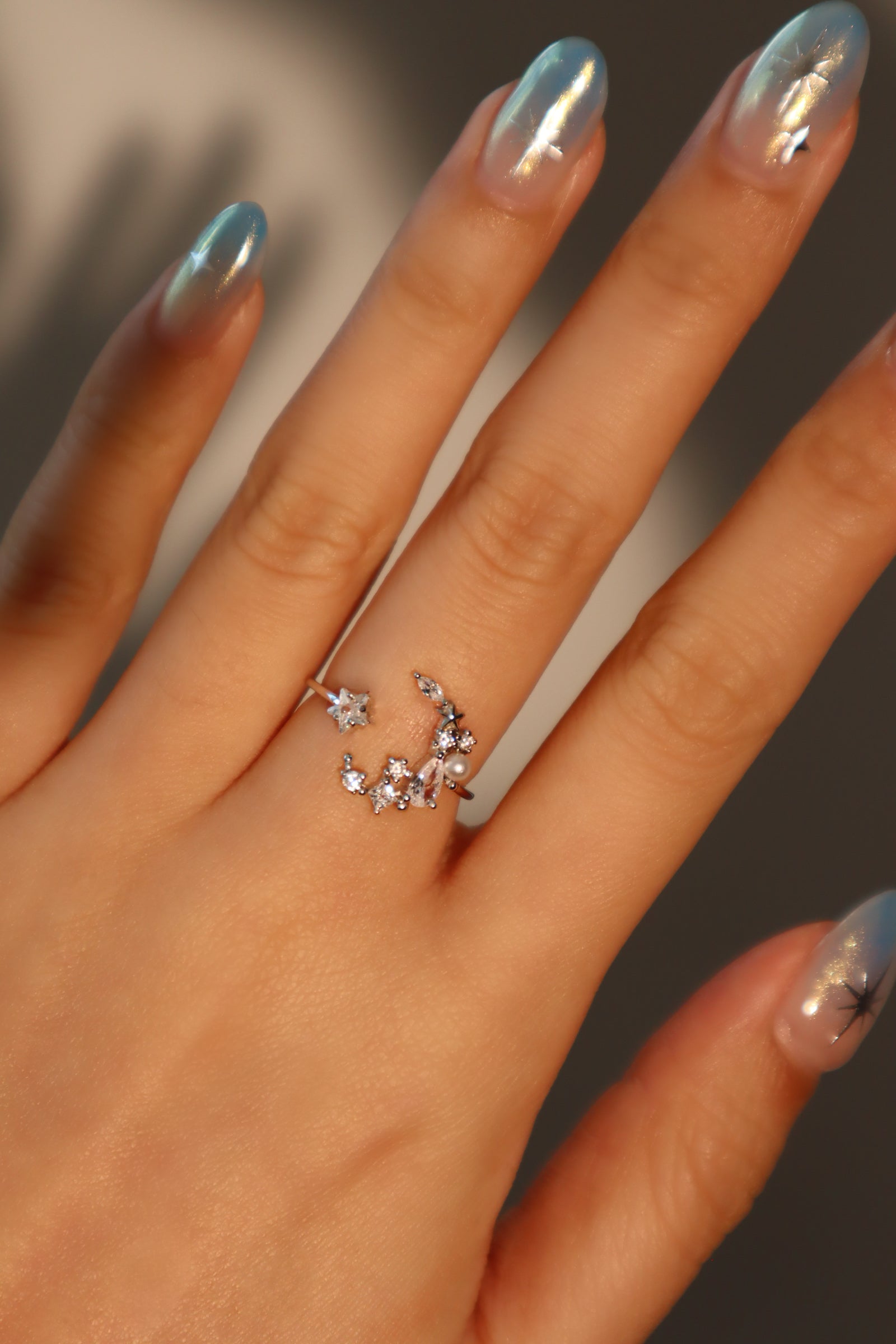 925 Sterling Silver Moon Star Ring