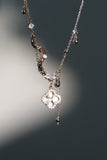 Platinum Plated Lucky Leaf Shell Pearls Spiral Necklace
