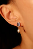 14K Real Gold Plated Blue Opal Pearl Earrings