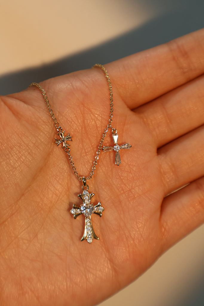 14K Gold Double Diamond Cross Necklace | Cutethingscommin
