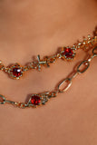 18K Real Gold Plated Multi Wearing Long Red Gem Twist Necklace (Waist Chain)