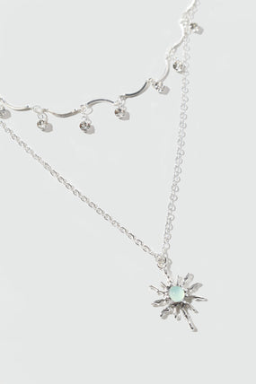 Platinum Plated Pole Star Wave Layer Necklace