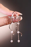Platinum Plated Diamond Butterfly Pearls Dangle Earrings