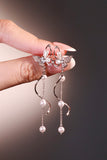 Platinum Plated Diamond Butterfly Pearls Dangle Earrings
