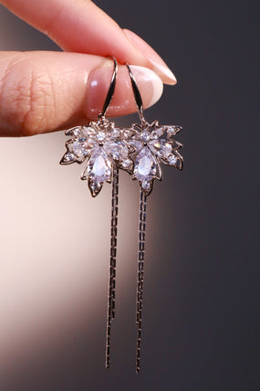 Platinum Plated Diamond Maple Leaves Earrings