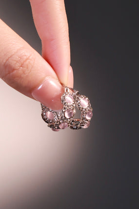 Platinum Plated Pink Opal Hoop Earrings