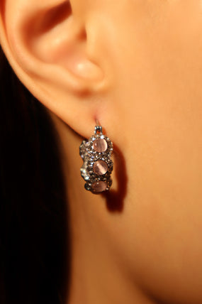 Platinum Plated Pink Opal Hoop Earrings