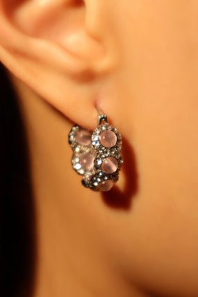 Platinum Plated Pink Opal Hoop Earrings