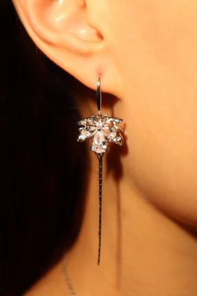 Platinum Plated Diamond Maple Leaves Earrings