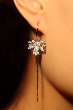 Platinum Plated Diamond Maple Leaves Earrings