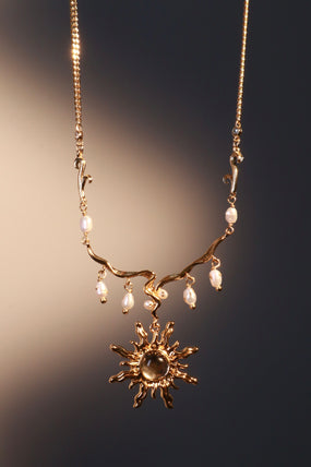 18K Real Gold Plated White Opal Sun Pearls Necklace