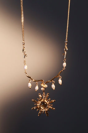 18K Real Gold Plated White Opal Sun Pearls Necklace