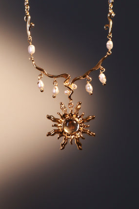 18K Real Gold Plated White Opal Sun Pearls Necklace
