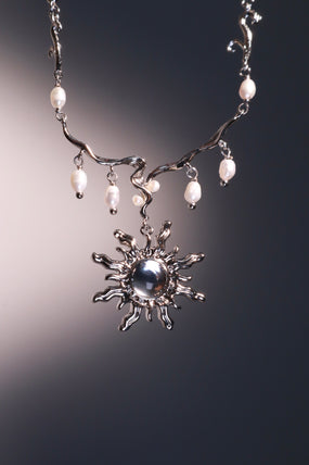 Platinum Plated White Opal Sun Pearls Necklace