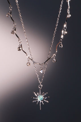 Platinum Plated Pole Star Wave Layer Necklace