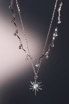 Platinum Plated Pole Star Wave Layer Necklace