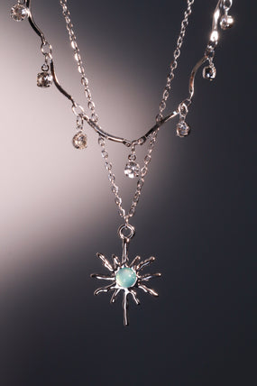 Platinum Plated Pole Star Wave Layer Necklace