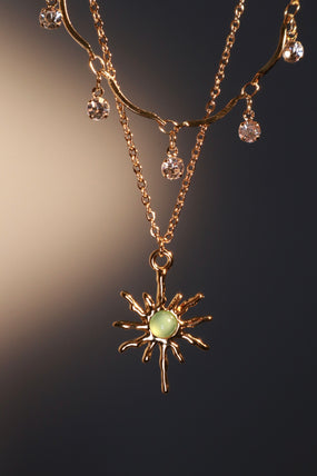 18K Real Gold Plated Pole Star Wave Layer Necklace