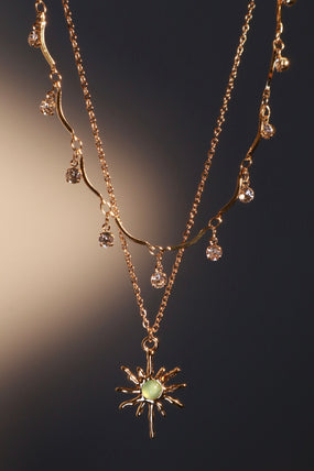 18K Real Gold Plated Pole Star Wave Layer Necklace