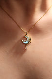 18K Real Gold Plated Blue Moonstone Rose Moon Necklace