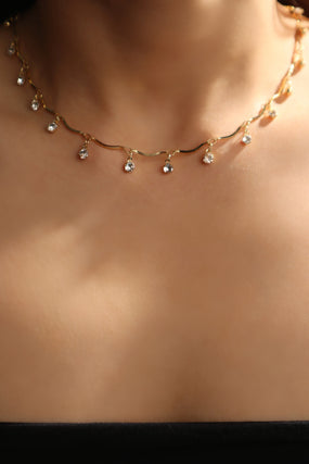 18K Real Gold Plated Pole Star Wave Layer Necklace