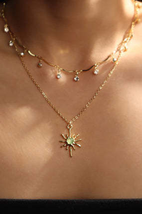 18K Real Gold Plated Pole Star Wave Layer Necklace