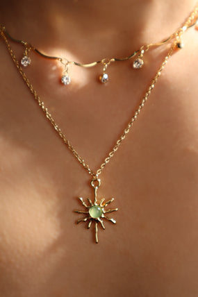 18K Real Gold Plated Pole Star Wave Layer Necklace