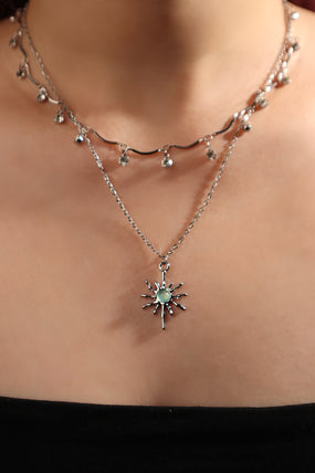 Platinum Plated Pole Star Wave Layer Necklace
