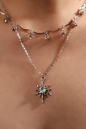Platinum Plated Pole Star Wave Layer Necklace