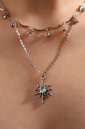 Platinum Plated Pole Star Wave Layer Necklace