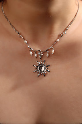 Platinum Plated White Opal Sun Pearls Necklace