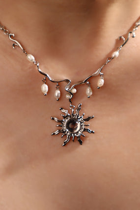 Platinum Plated White Opal Sun Pearls Necklace
