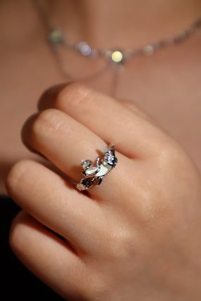White Moonstone Moon Ring