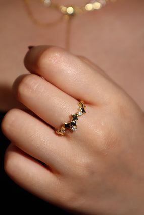 14K Real Gold Plated Multi Diamond Star Ring