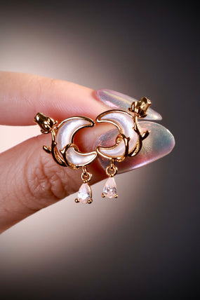 18K Real Gold Plated Rose Moon Earrings