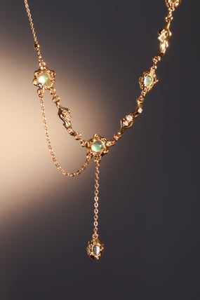 18K Real Gold Plated Multi Opal Dangle Necklace