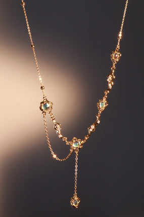 18K Real Gold Plated Multi Opal Dangle Necklace